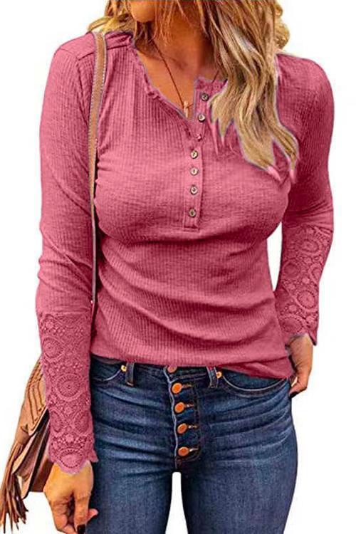 Suzanne Lace Splice Long Sleeve Blouses