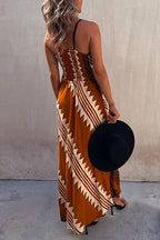 V Neck Color Block Printed Maxi Swing Cami Dress