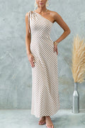 Sleeveless Tie Knot One Shoulder Striped Maxi Dress