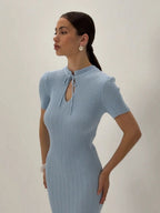 Hollow Knitting Crochet Jacquard Hip-hugging Short Sleeve Grace Maxi Dresses