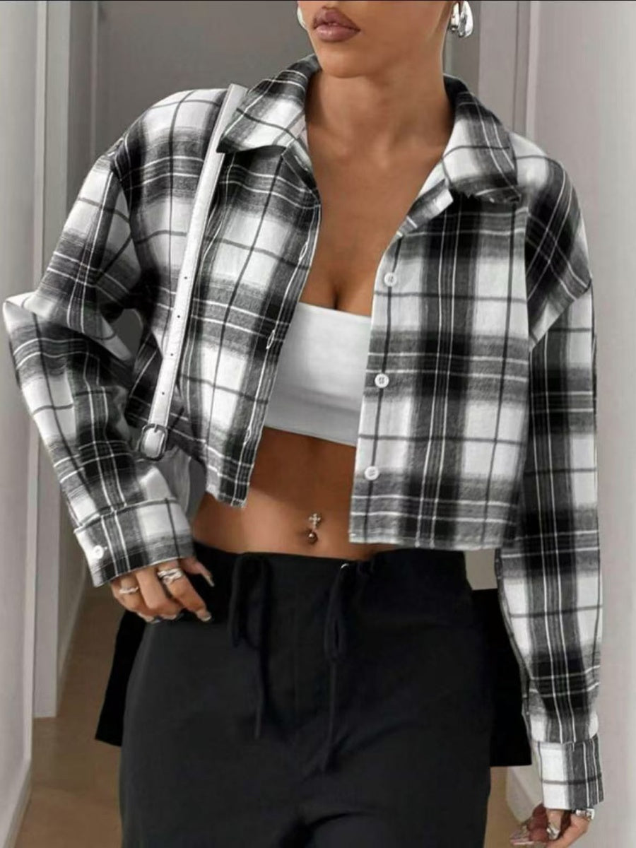Cardigan Cropped Coat Plaid Shirts