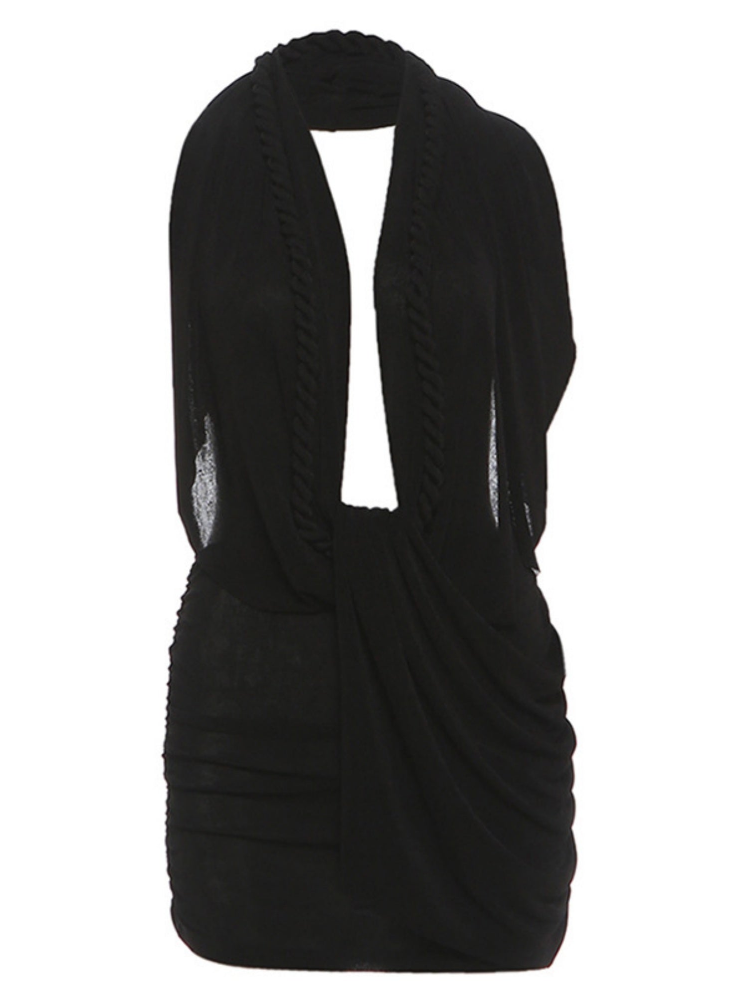 Pleated Deep V Halter Neck Exposed Backpack Buttocks Mini&Short Dresses