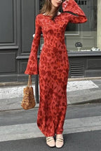 Bell Long Sleeves Floral Print Maxi Dress