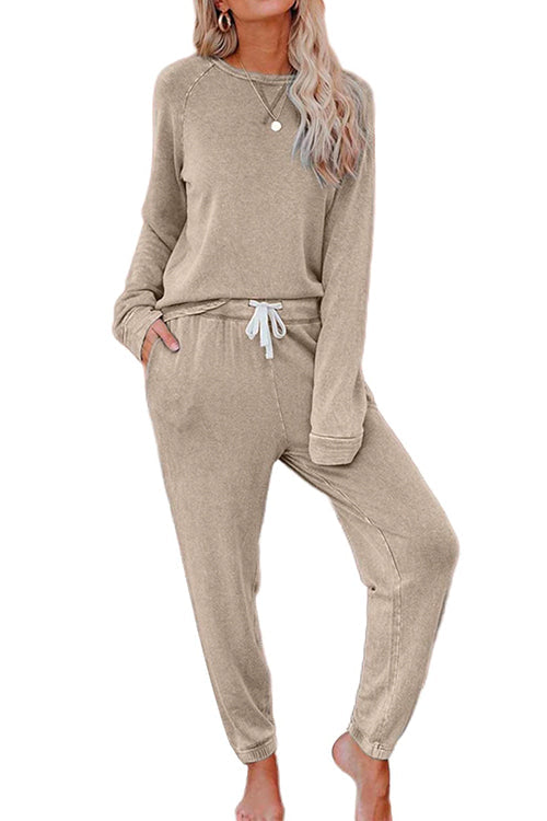 Long Sleeves T-shirt Drawstring Waist Joggers Loungewear Set