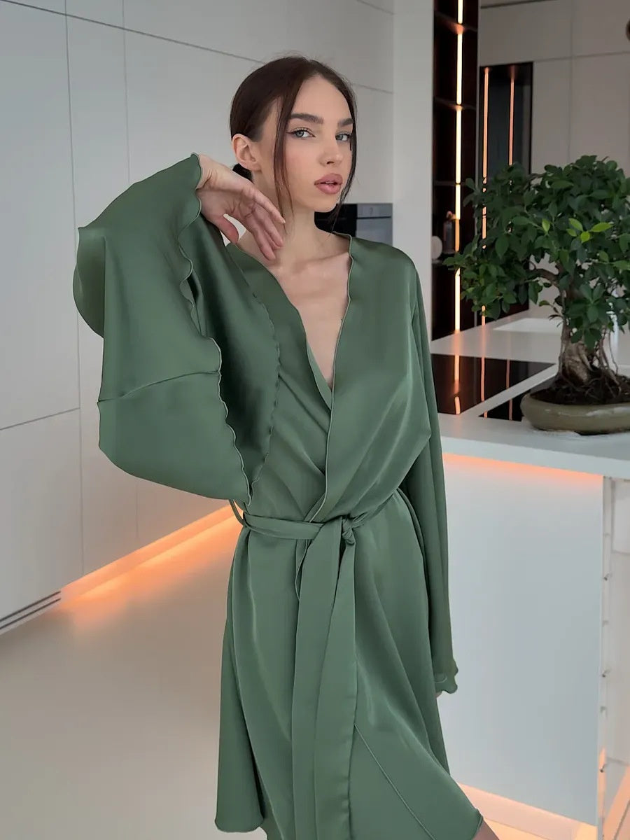 V-neck Thin Strap Nightgown Lazy Style Parties Mini&Short Dresses