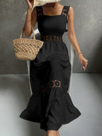 Lace Cutout Trim Sleeveless Patchwork Slim Fit Maxi Dresses