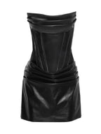 PU Pleated Fishbone Strapless A-line Bustier Mini&Short Dresses