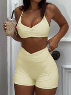 Halter Top Bodycon Shorts Exercise Yoga 2-piece Sets