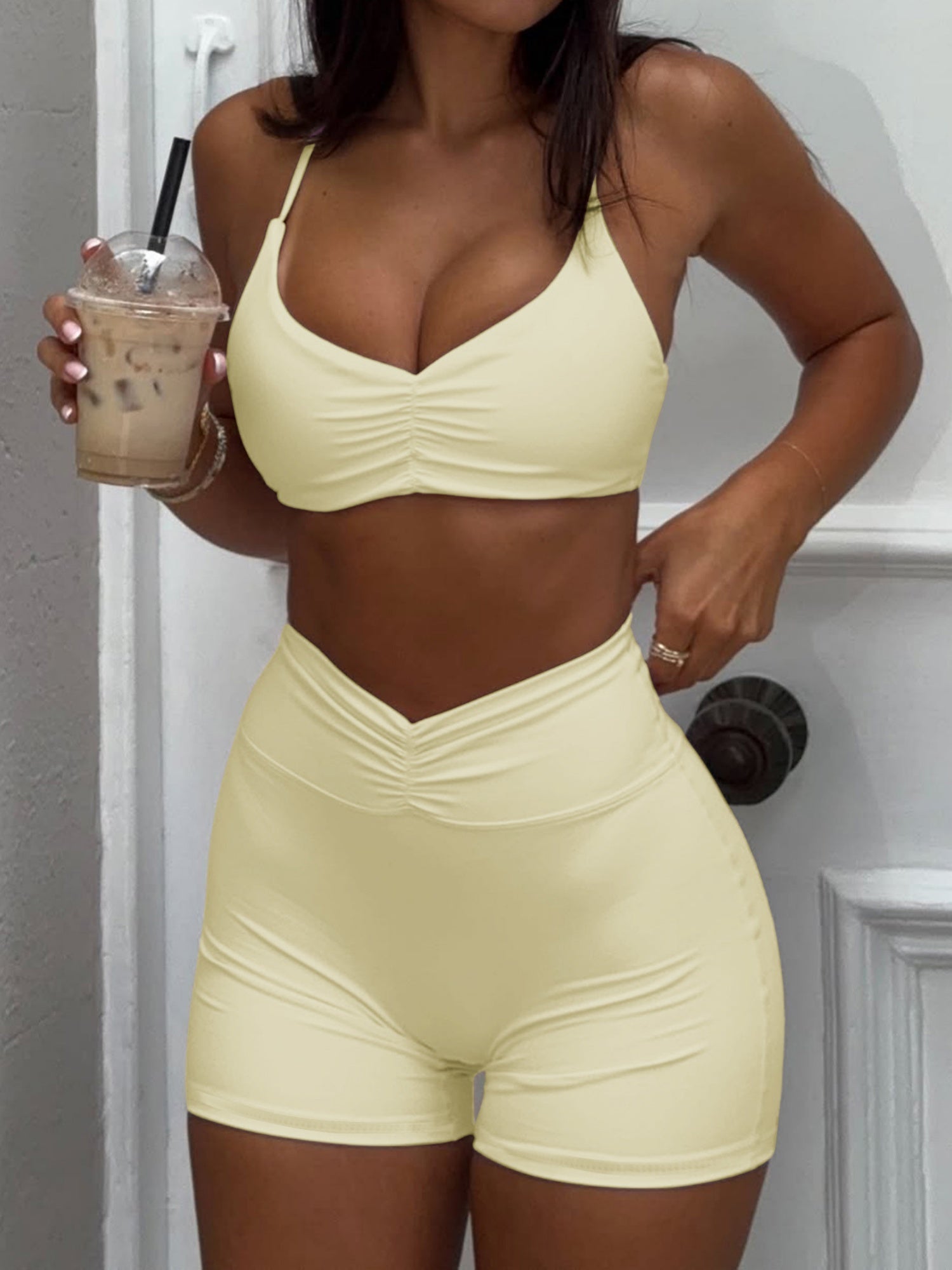 Halter Top Bodycon Shorts Exercise Yoga 2-piece Sets