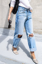 Straight Leg Ripped Boyfriend Jeans