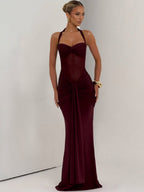 Neckband Lace Up Mesh Formal Dress Maxi Dresses