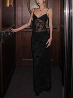 Backless Lace Mesh Perspective Parties Maxi Dresses