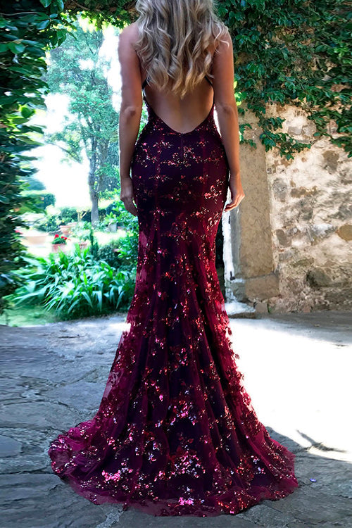 Sequin V Neck Backless Maxi Cami Mermaid Party Dress