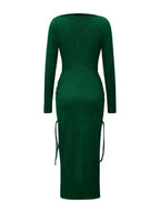 Knitting Long Sleeve High Waist Slim-fit Hip-hugging Drawstring Maxi Dresses