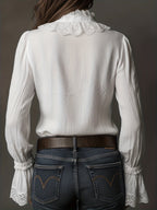 White Lace-trimmed Long-sleeved Shirt