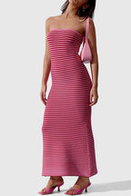 Strapless Tube Striped Knit Maxi Bodycon Dress