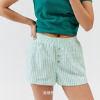 Elastic Waist Buttons Detail Striped Shorts