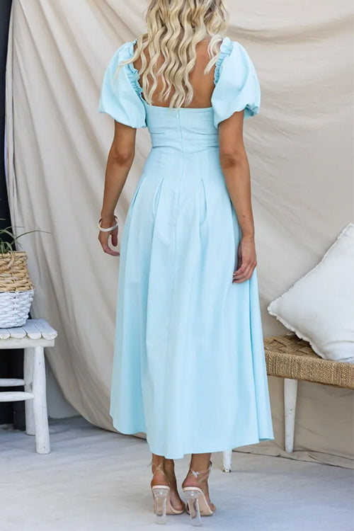Twist Front Puff Sleeves Cut Out Pocketed Maxi Dress