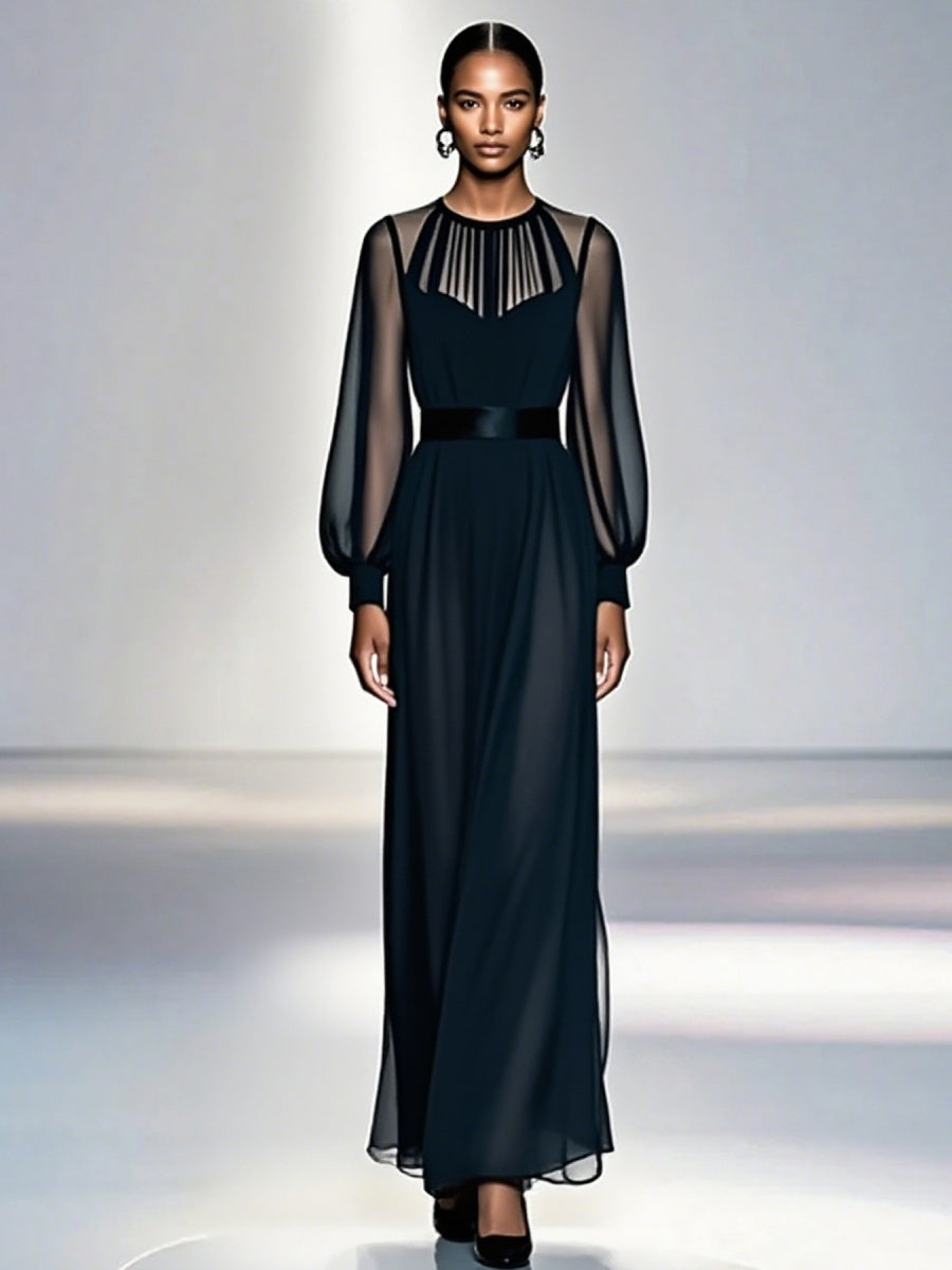 Black Waist Camisoles Mesh 2-piece Sets Maxi Dresses