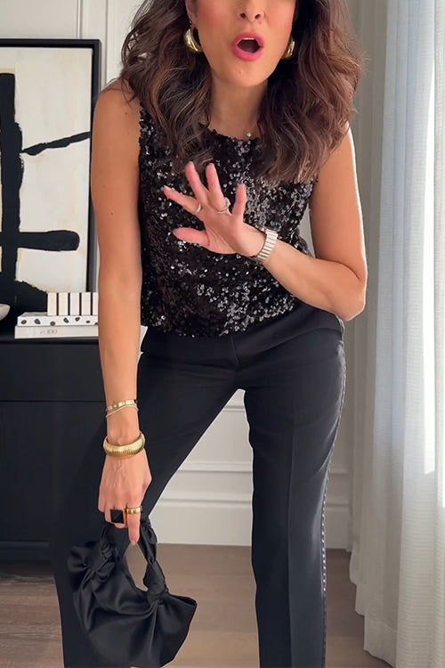 Round Neck Sleeveless Sequin Top