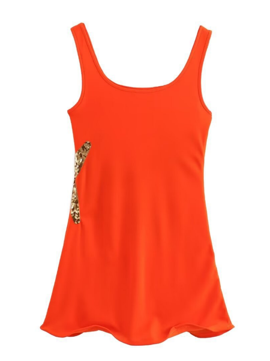 Starfish-themed Knitted Sleeveless Sexy Ruffled Vest Short Dress