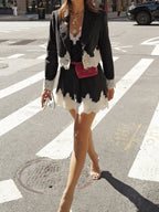 Striped Patchwork Lace Camisoles Short Blazer Set 2-piece Sets