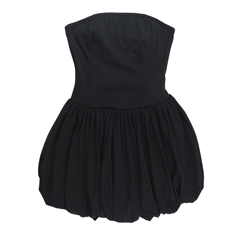 Strapless Princess Seam Gathered Skirt Fit and Flare Mini Dress