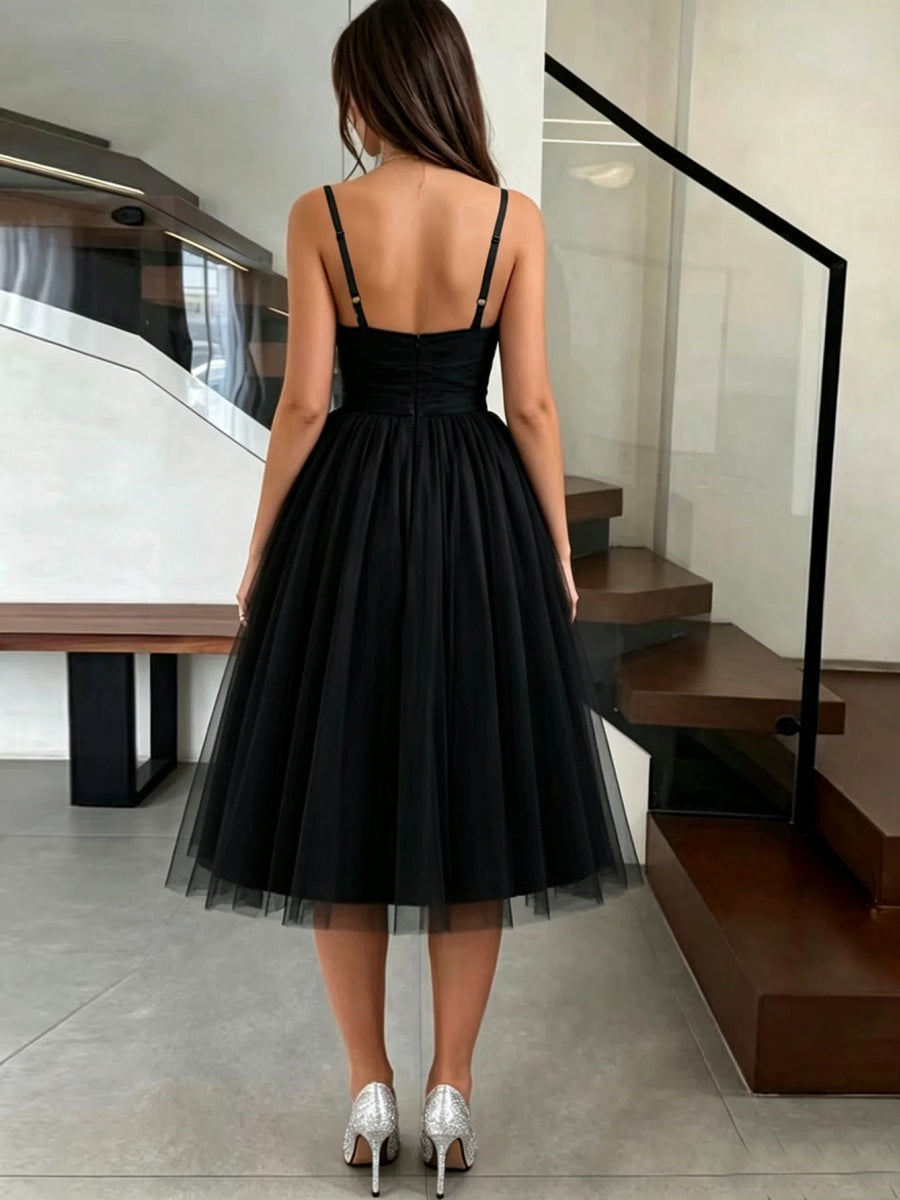 Camisoles Backless Mesh Banquet Maxi Dresses