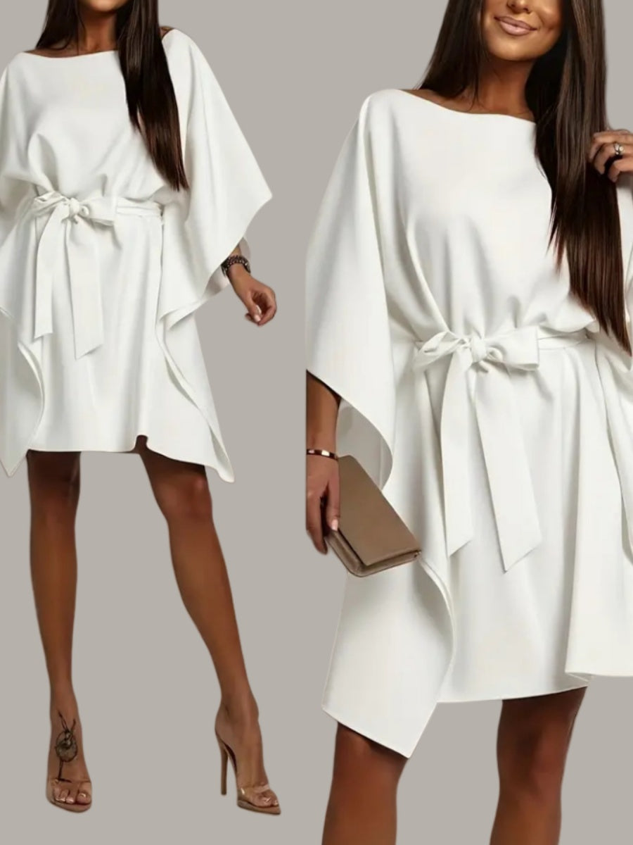 White Batwing Sleeves Lace Up Grace Irregular Hem Mini&Short Dresses