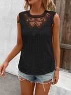 Lace Collar Hollow Out Splicing Crochet Tank Tops
