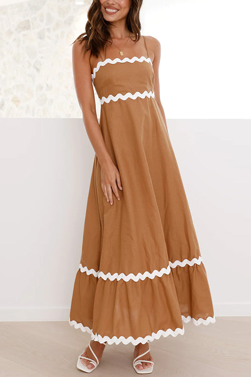 High Waist Ric Rac Print Swing Midi Cami Dress
