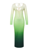 Deep V Gradient Backless Hip-hugging Sexy Stretch Maxi Dresses