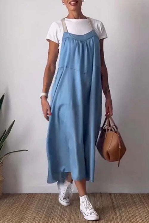 Color Block Casual Cotton Linen Maxi Beach Dress