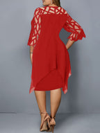 Geometry Splicing Three-quarter Sleeves Irregular Hem Chiffon Midi Dresses