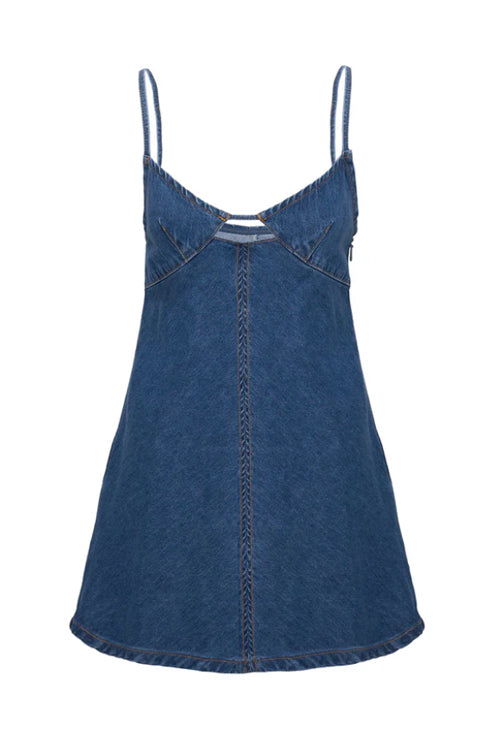 Spaghetti Strap V-Neck Chest Cutout Denim Mini Dress