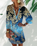 Alejandra Aesthetic Long Sleeved Dress with Boho Print Premium Wardrobe Essential