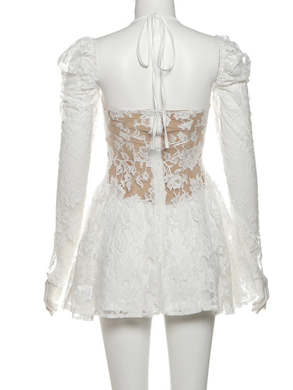 Lace Patchwork Halter Neck And Off-shoulder Waist-cinching And Backless Mini&Short Dresses