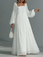 Vacation Balloon Sleeve Big Swing Square Collar Comfort Maxi Dresses