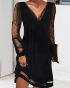 Hana Statement Cocktail Dress with Glitter Sleeves and Deep V Neckline Premium Wardrobe Essential