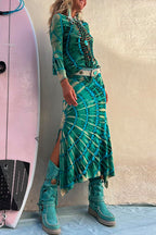 High Waist Side Slit Tie Dye Midi Skirt