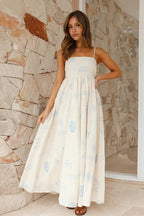 Square Neck Spaghetti Strap Graphic Print Empire Waist Maxi Dress