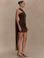 Pleated One Shoulder Hip Wrap Mini&Short Dresses