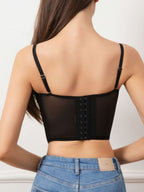 3D Flowers Mesh Splicing Fishbone Chest Wrap Tank Tops&Camis