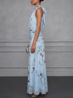 Halter Printed Temperament Waist Parties Maxi Dresses