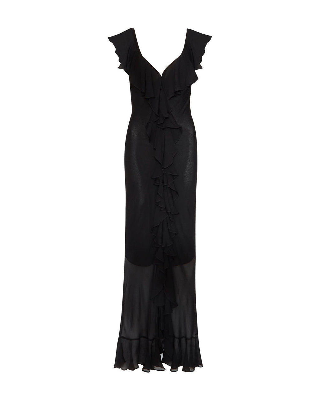 Ruffle High Slit V-neck Perspective Formal Dress Maxi Dresses