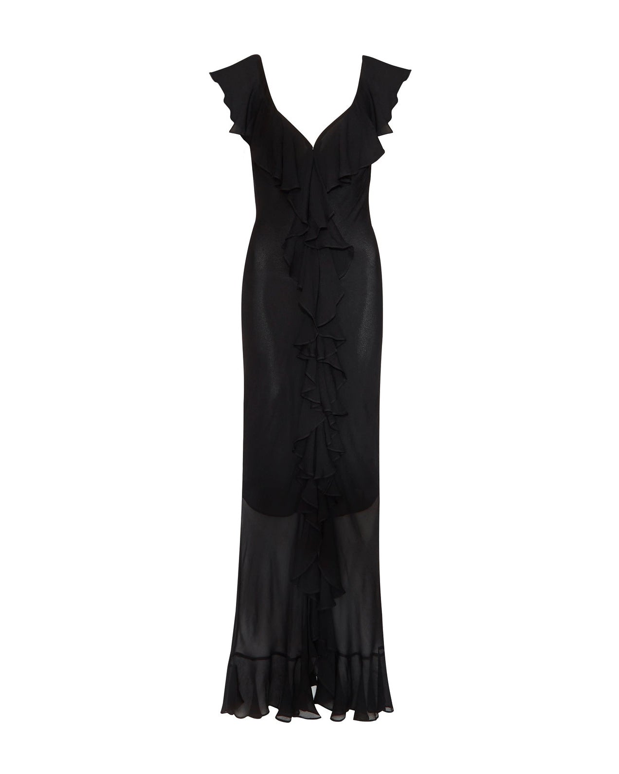 Ruffle High Slit V-neck Perspective Formal Dress Maxi Dresses
