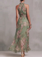 Floral Vacation Formal Dress Halter Maxi Dresses