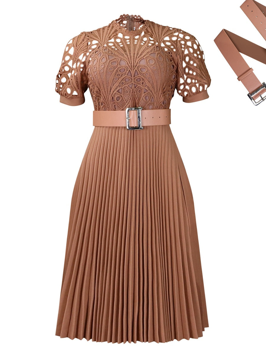 Short Sleeve Trim Lace Belts Mini&Short Dresses
