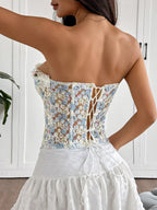 Flower Embroidery See-through Rope Gathering And Cultivating Oneself Strapless Bra