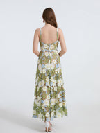 Lace Embroidery Spaghetti Strap Long Dress